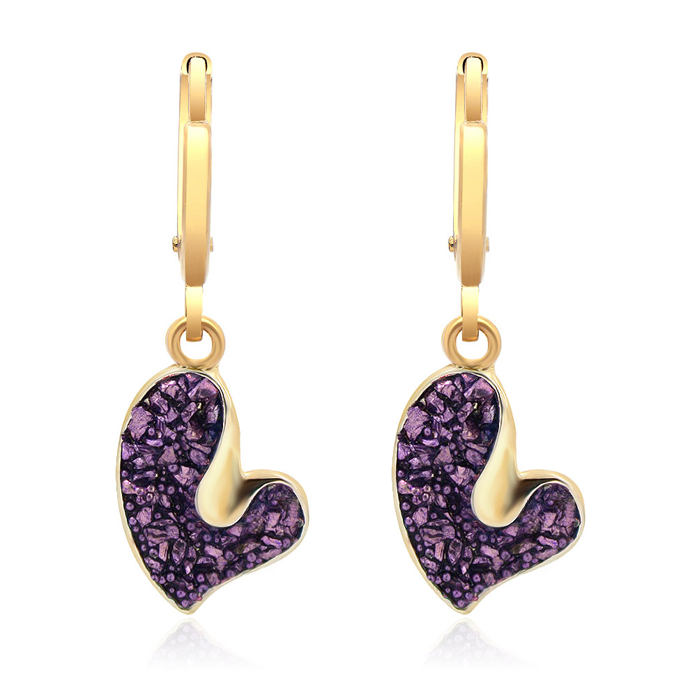 Sparkly Purple Glitter Love Heart Drop Earrings